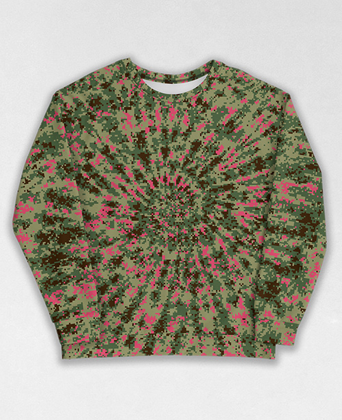 Tie-Dye-Camo Sweatshirt #1189. All over print, precision-cut, and hand-sewn. Super comfortable poly-cotton blend original Digital Camouflage designs by Dan Ellis vague.paris