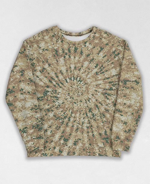 Tie-Dye-Camo Sweatshirt #1191. All over print, precision-cut, and hand-sewn. Super comfortable poly-cotton blend original Digital Camouflage designs by Dan Ellis vague.paris