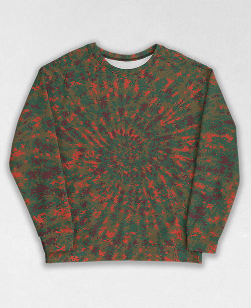 Tie-Dye-Camo Sweatshirt #1193. All over print, precision-cut, and hand-sewn. Super comfortable poly-cotton blend original Digital Camouflage designs by Dan Ellis vague.paris