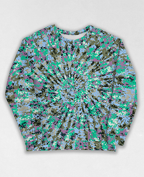 Tie-Dye-Camo Sweatshirt #1194. All over print, precision-cut, and hand-sewn. Super comfortable poly-cotton blend original Digital Camouflage designs by Dan Ellis vague.paris