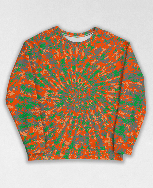 Tie-Dye-Camo Sweatshirt #1195. All over print, precision-cut, and hand-sewn. Super comfortable poly-cotton blend original Digital Camouflage designs by Dan Ellis vague.paris