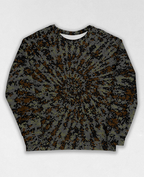 Tie-Dye-Camo Sweatshirt #1196. All over print, precision-cut, and hand-sewn. Super comfortable poly-cotton blend original Digital Camouflage designs by Dan Ellis vague.paris