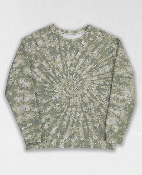 Tie-Dye-Camo Sweatshirt #1197. All over print, precision-cut, and hand-sewn. Super comfortable poly-cotton blend original Digital Camouflage designs by Dan Ellis vague.paris