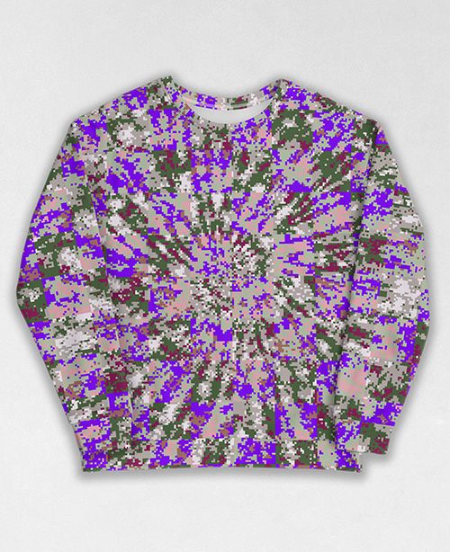 Tie-Dye-Camo Sweatshirt #1198. All over print, precision-cut, and hand-sewn. Super comfortable poly-cotton blend original Digital Camouflage designs by Dan Ellis vague.paris