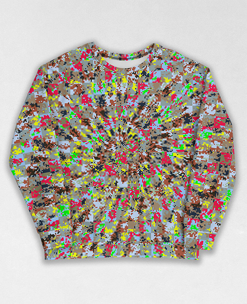 Tie-Dye-Camo Sweatshirt #1199. All over print, precision-cut, and hand-sewn. Super comfortable poly-cotton blend original Digital Camouflage designs by Dan Ellis vague.paris