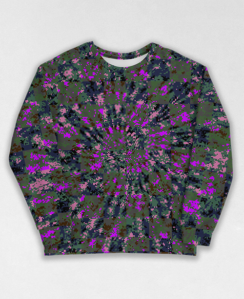 Tie-Dye-Camo Sweatshirt #1201. All over print, precision-cut, and hand-sewn. Super comfortable poly-cotton blend original Digital Camouflage designs by Dan Ellis vague.paris