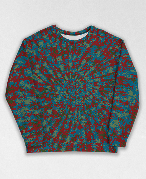 Tie-Dye-Camo Sweatshirt #1202. All over print, precision-cut, and hand-sewn. Super comfortable poly-cotton blend original Digital Camouflage designs by Dan Ellis vague.paris