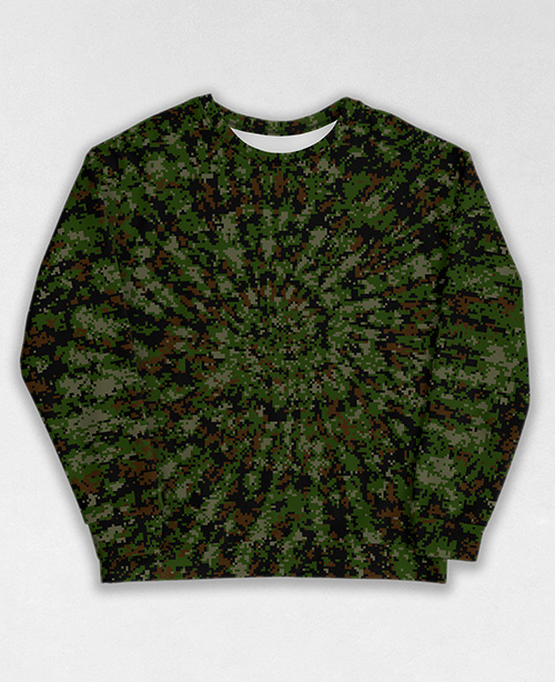 Tie-Dye-Camo Sweatshirt #1204. All over print, precision-cut, and hand-sewn. Super comfortable poly-cotton blend original Digital Camouflage designs by Dan Ellis vague.paris