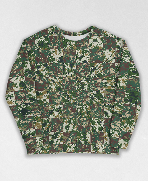 Tie-Dye-Camo Sweatshirt #1208. All over print, precision-cut, and hand-sewn. Super comfortable poly-cotton blend original Digital Camouflage designs by Dan Ellis vague.paris