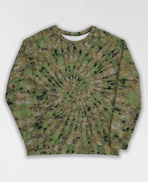 Tie-Dye-Camo Sweatshirt #1214. All over print, precision-cut, and hand-sewn. Super comfortable poly-cotton blend original Digital Camouflage designs by Dan Ellis vague.paris