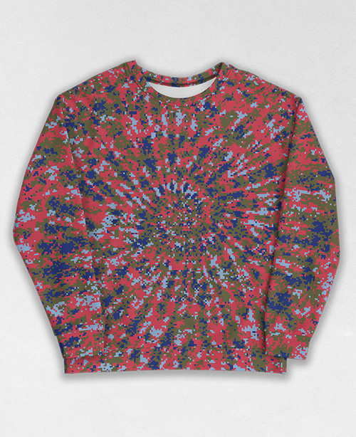 Tie-Dye-Camo Sweatshirt #1216. All over print, precision-cut, and hand-sewn. Super comfortable poly-cotton blend original Digital Camouflage designs by Dan Ellis vague.paris