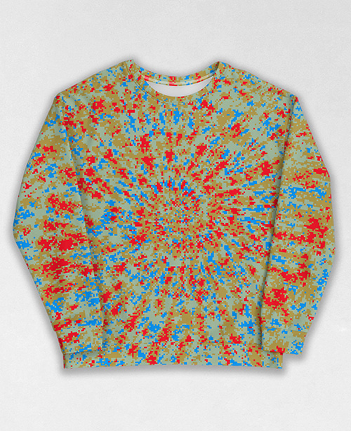 Tie-Dye-Camo Sweatshirt #1221. All over print, precision-cut, and hand-sewn. Super comfortable poly-cotton blend original Digital Camouflage designs by Dan Ellis vague.paris