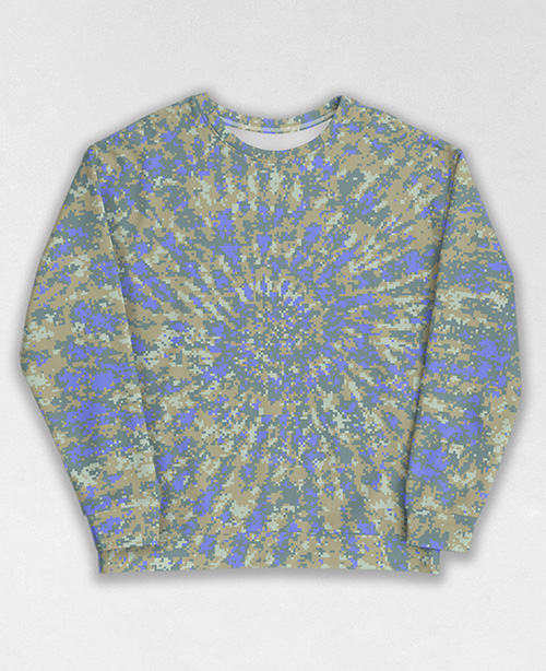 Tie-Dye-Camo Sweatshirt #1222. All over print, precision-cut, and hand-sewn. Super comfortable poly-cotton blend original Digital Camouflage designs by Dan Ellis vague.paris