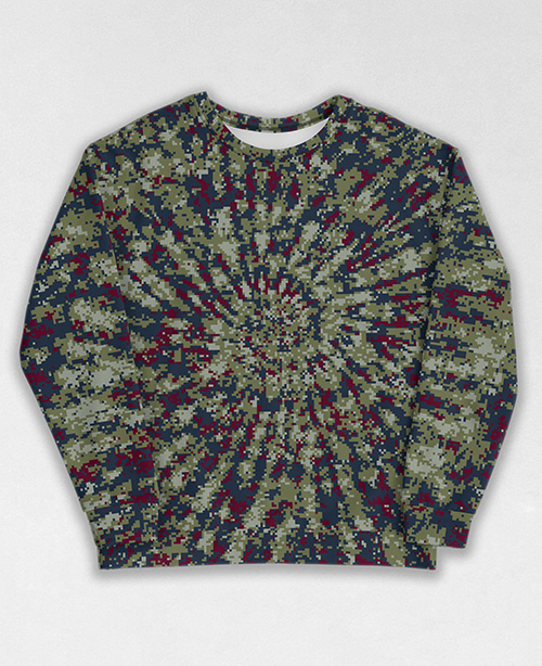 Tie-Dye-Camo Sweatshirt #1224. All over print, precision-cut, and hand-sewn. Super comfortable poly-cotton blend original Digital Camouflage designs by Dan Ellis vague.paris