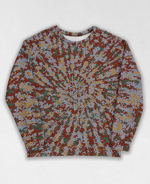 Tie-Dye-Camo Sweatshirt #1225. All over print, precision-cut, and hand-sewn. Super comfortable poly-cotton blend original Digital Camouflage designs by Dan Ellis vague.paris