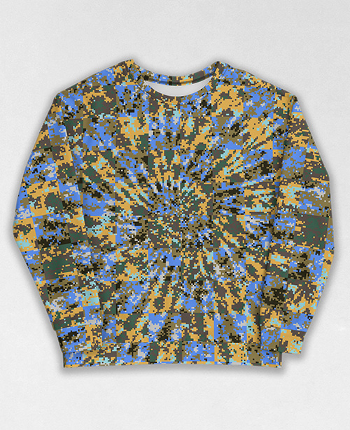 Tie-Dye-Camo Sweatshirt #1226. All over print, precision-cut, and hand-sewn. Super comfortable poly-cotton blend original Digital Camouflage designs by Dan Ellis vague.paris