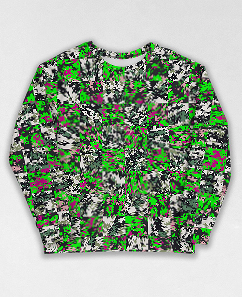 Tie-Dye-Camo Sweatshirt #1228. All over print, precision-cut, and hand-sewn. Super comfortable poly-cotton blend original Digital Camouflage designs by Dan Ellis vague.paris