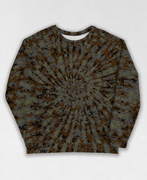 Tie-Dye-Camo Sweatshirt #1232. All over print, precision-cut, and hand-sewn. Super comfortable poly-cotton blend original Digital Camouflage designs by Dan Ellis vague.paris