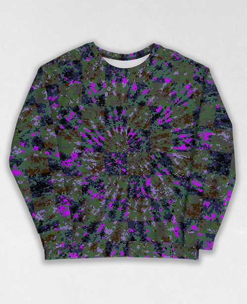 Tie-Dye-Camo Sweatshirt #1236. All over print, precision-cut, and hand-sewn. Super comfortable poly-cotton blend original Digital Camouflage designs by Dan Ellis vague.paris