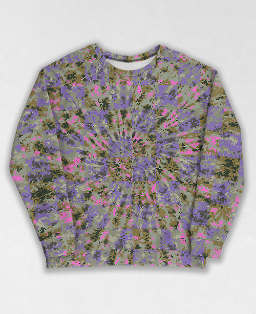 Tie-Dye-Camo Sweatshirt #1238. All over print, precision-cut, and hand-sewn. Super comfortable poly-cotton blend original Digital Camouflage designs by Dan Ellis vague.paris