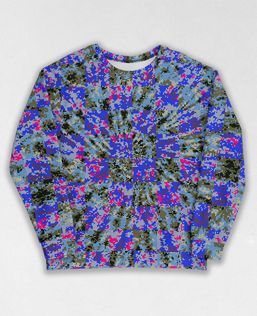 Tie-Dye-Camo Sweatshirt #1239. All over print, precision-cut, and hand-sewn. Super comfortable poly-cotton blend original Digital Camouflage designs by Dan Ellis vague.paris