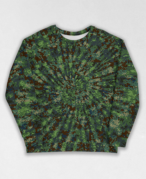 Tie-Dye-Camo Sweatshirt #1240. All over print, precision-cut, and hand-sewn. Super comfortable poly-cotton blend original Digital Camouflage designs by Dan Ellis vague.paris