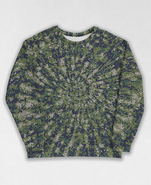 Tie-Dye-Camo Sweatshirt #1241. All over print, precision-cut, and hand-sewn. Super comfortable poly-cotton blend original Digital Camouflage designs by Dan Ellis vague.paris