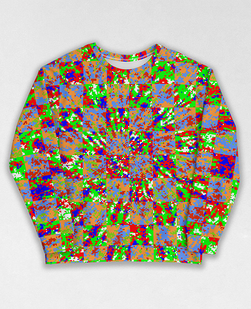 Tie-Dye-Camo Sweatshirt #1242. All over print, precision-cut, and hand-sewn. Super comfortable poly-cotton blend original Digital Camouflage designs by Dan Ellis vague.paris