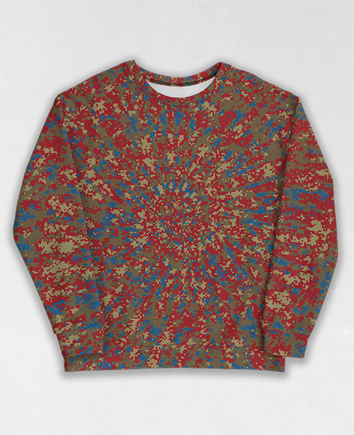 Tie-Dye-Camo Sweatshirt #1244. All over print, precision-cut, and hand-sewn. Super comfortable poly-cotton blend original Digital Camouflage designs by Dan Ellis vague.paris