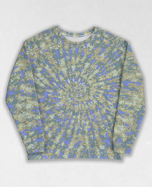 Tie-Dye-Camo Sweatshirt #1245. All over print, precision-cut, and hand-sewn. Super comfortable poly-cotton blend original Digital Camouflage designs by Dan Ellis vague.paris