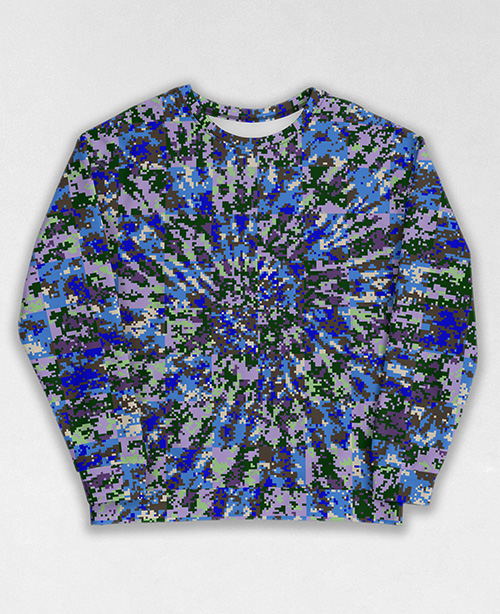 Tie-Dye-Camo Sweatshirt #1248. All over print, precision-cut, and hand-sewn. Super comfortable poly-cotton blend original Digital Camouflage designs by Dan Ellis vague.paris