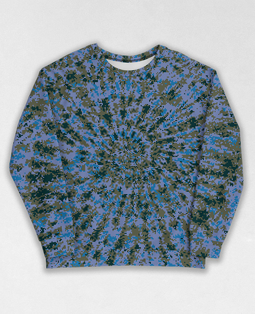 Tie-Dye-Camo Sweatshirt #1249. All over print, precision-cut, and hand-sewn. Super comfortable poly-cotton blend original Digital Camouflage designs by Dan Ellis vague.paris