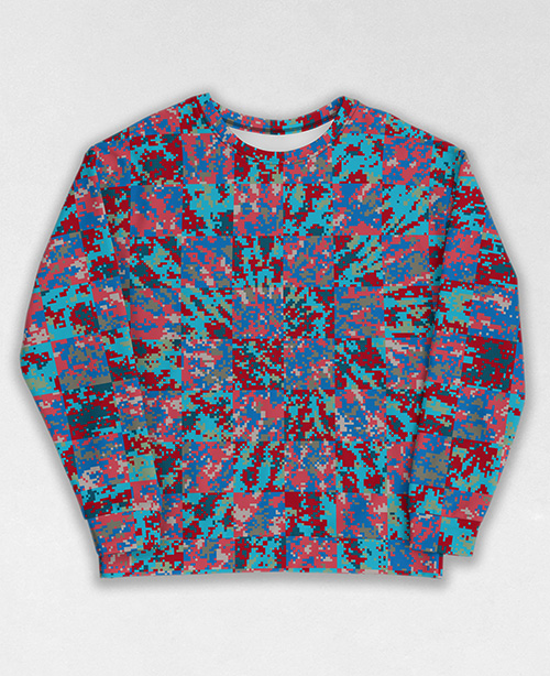 Tie-Dye-Camo Sweatshirt #1252. All over print, precision-cut, and hand-sewn. Super comfortable poly-cotton blend original Digital Camouflage designs by Dan Ellis vague.paris