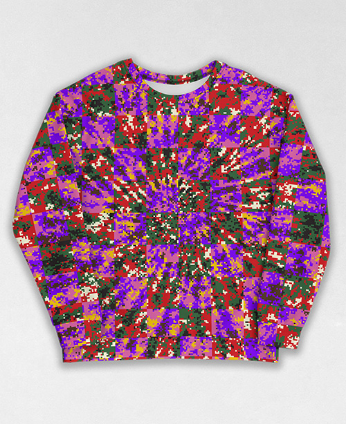 Tie-Dye-Camo Sweatshirt #1253. All over print, precision-cut, and hand-sewn. Super comfortable poly-cotton blend original Digital Camouflage designs by Dan Ellis vague.paris