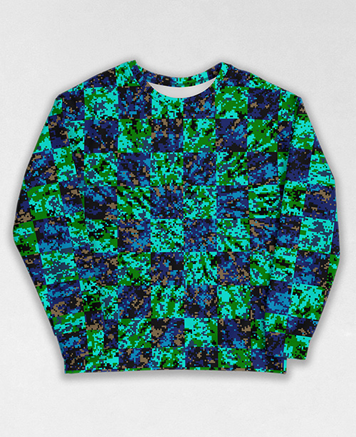 Tie-Dye-Camo Sweatshirt #1254. All over print, precision-cut, and hand-sewn. Super comfortable poly-cotton blend original Digital Camouflage designs by Dan Ellis vague.paris