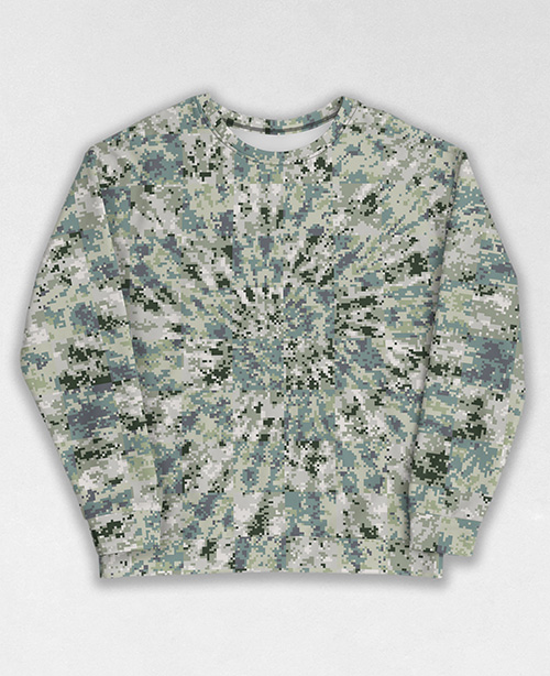 Tie-Dye-Camo Sweatshirt #1256. All over print, precision-cut, and hand-sewn. Super comfortable poly-cotton blend original Digital Camouflage designs by Dan Ellis vague.paris