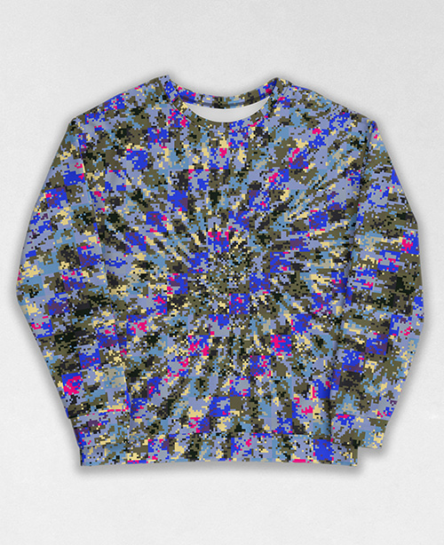 Tie-Dye-Camo Sweatshirt #1259. All over print, precision-cut, and hand-sewn. Super comfortable poly-cotton blend original Digital Camouflage designs by Dan Ellis vague.paris