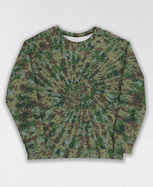 Tie-Dye-Camo Sweatshirt #1262. All over print, precision-cut, and hand-sewn. Super comfortable poly-cotton blend original Digital Camouflage designs by Dan Ellis vague.paris