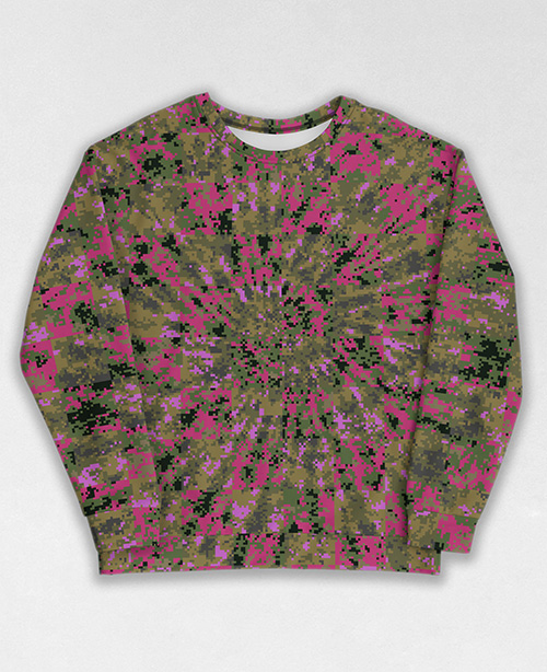 Tie-Dye-Camo Sweatshirt #1263. All over print, precision-cut, and hand-sewn. Super comfortable poly-cotton blend original Digital Camouflage designs by Dan Ellis vague.paris