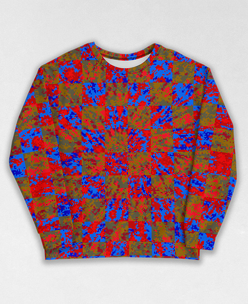 Tie-Dye-Camo Sweatshirt #1264. All over print, precision-cut, and hand-sewn. Super comfortable poly-cotton blend original Digital Camouflage designs by Dan Ellis vague.paris