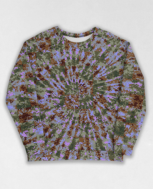 Tie-Dye-Camo Sweatshirt #1266. All over print, precision-cut, and hand-sewn. Super comfortable poly-cotton blend original Digital Camouflage designs by Dan Ellis vague.paris