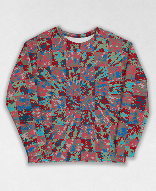 Tie-Dye-Camo Sweatshirt #1268. All over print, precision-cut, and hand-sewn. Super comfortable poly-cotton blend original Digital Camouflage designs by Dan Ellis vague.paris