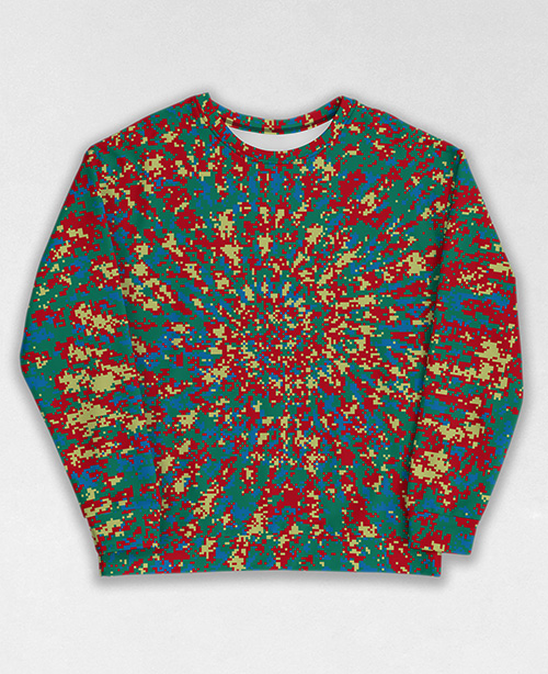 Tie-Dye-Camo Sweatshirt #1270. All over print, precision-cut, and hand-sewn. Super comfortable poly-cotton blend original Digital Camouflage designs by Dan Ellis vague.paris