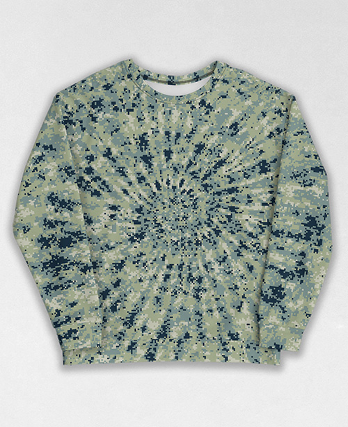 Tie-Dye-Camo Sweatshirt #1272. All over print, precision-cut, and hand-sewn. Super comfortable poly-cotton blend original Digital Camouflage designs by Dan Ellis vague.paris