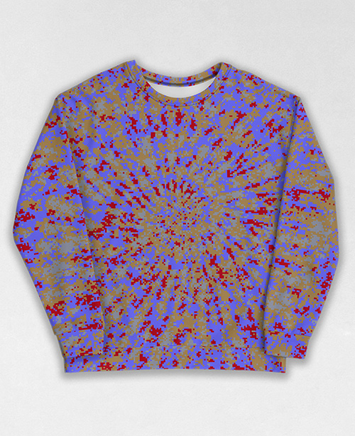 Tie-Dye-Camo Sweatshirt #1274. All over print, precision-cut, and hand-sewn. Super comfortable poly-cotton blend original Digital Camouflage designs by Dan Ellis vague.paris