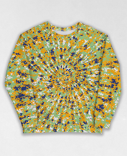 Tie-Dye-Camo Sweatshirt #1279. All over print, precision-cut, and hand-sewn. Super comfortable poly-cotton blend original Digital Camouflage designs by Dan Ellis vague.paris