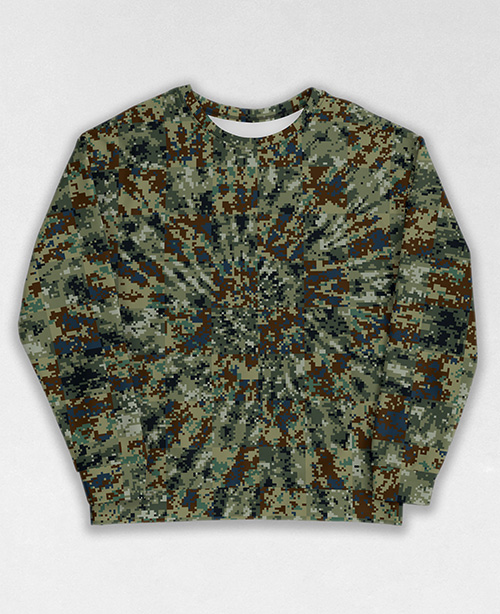 Tie-Dye-Camo Sweatshirt #1280. All over print, precision-cut, and hand-sewn. Super comfortable poly-cotton blend original Digital Camouflage designs by Dan Ellis vague.paris