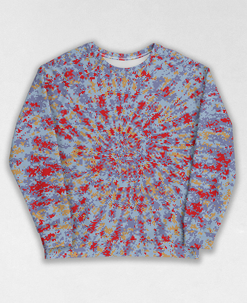 Tie-Dye-Camo Sweatshirt #1282. All over print, precision-cut, and hand-sewn. Super comfortable poly-cotton blend original Digital Camouflage designs by Dan Ellis vague.paris