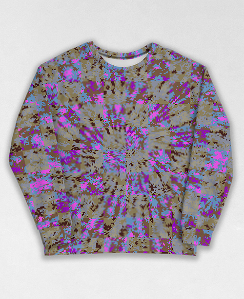 Tie-Dye-Camo Sweatshirt #1284. All over print, precision-cut, and hand-sewn. Super comfortable poly-cotton blend original Digital Camouflage designs by Dan Ellis vague.paris