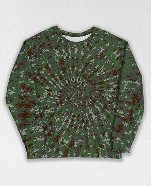 Tie-Dye-Camo Sweatshirt #1285. All over print, precision-cut, and hand-sewn. Super comfortable poly-cotton blend original Digital Camouflage designs by Dan Ellis vague.paris